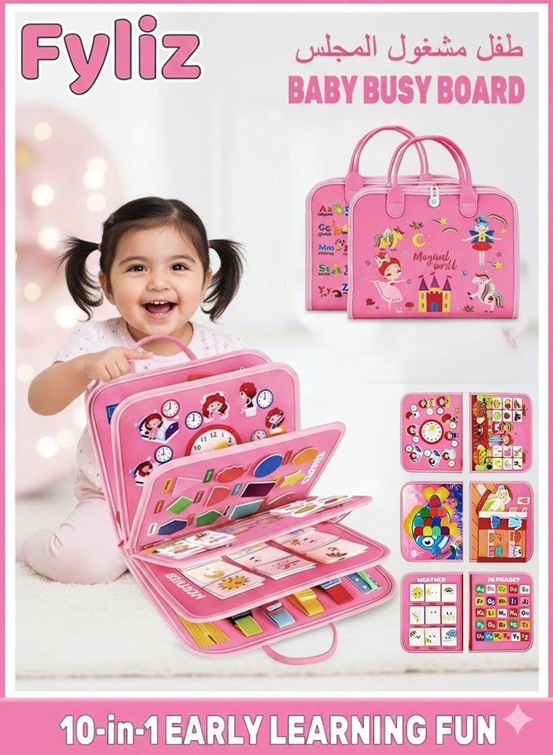 Fyliz Busy Board Toddler, Montessori Toys, Pink Sensory Board Montessori Activity Board, Learn to Dress Education ﻿ - Image 2